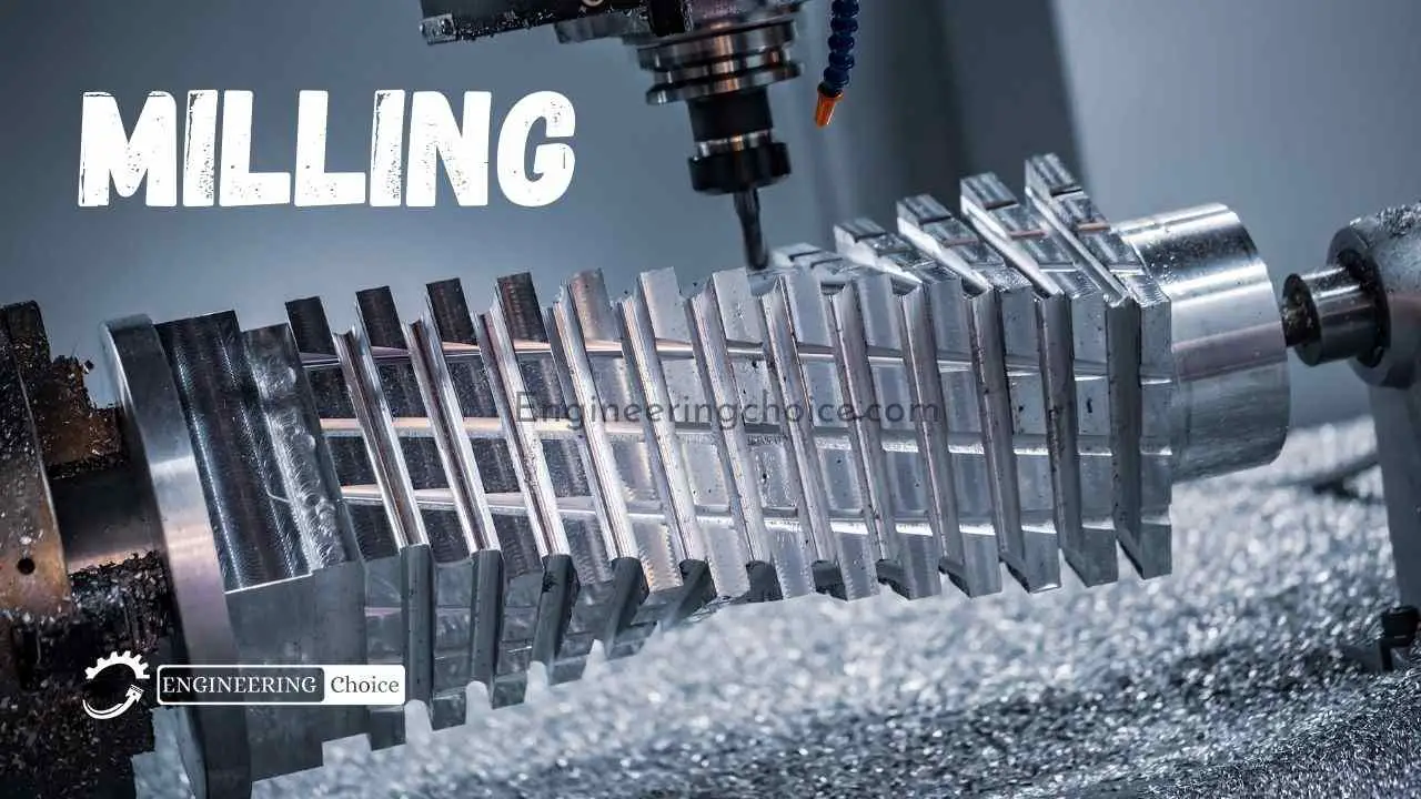Milling is the process of machining using rotating cutters to remove material by advancing a cutter into a workpiece. 